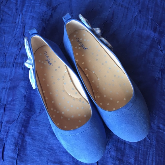 Jack & Jill Blue Flats with Gingham Bows - Picture 3 of 5